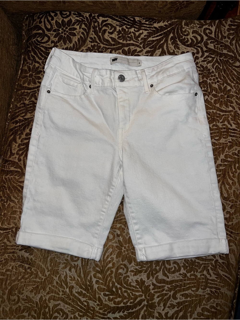 Levi's White Denim Shorts with Branded Button